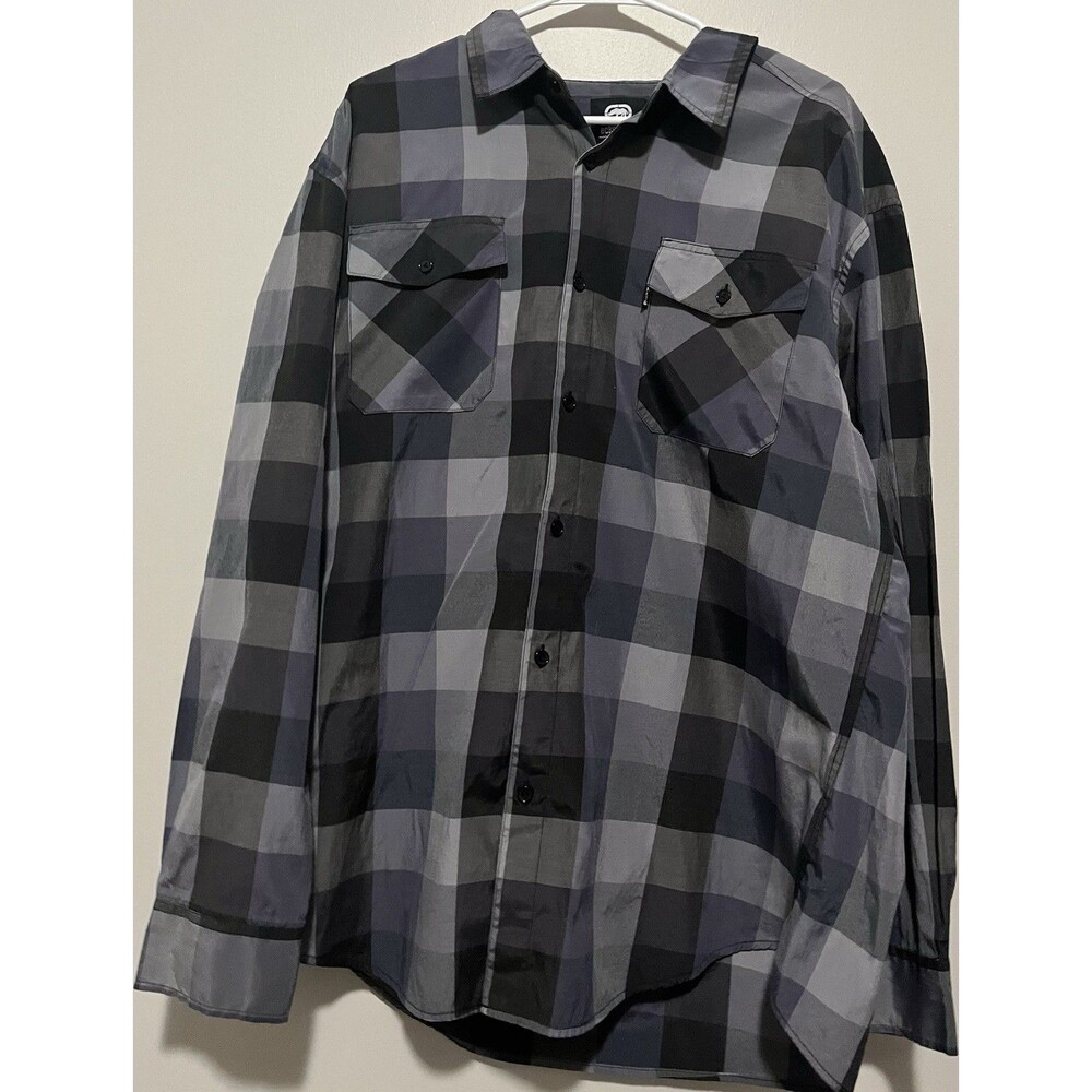 Men’s grey and black plaid Ecko Unltd long sleeve button-up shirt Size 2XL
